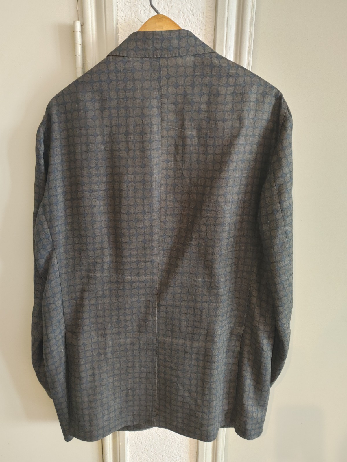 Mens Etro Unlined Linen Sports Jacket Size 44R Navy + Olive Printed Fabric