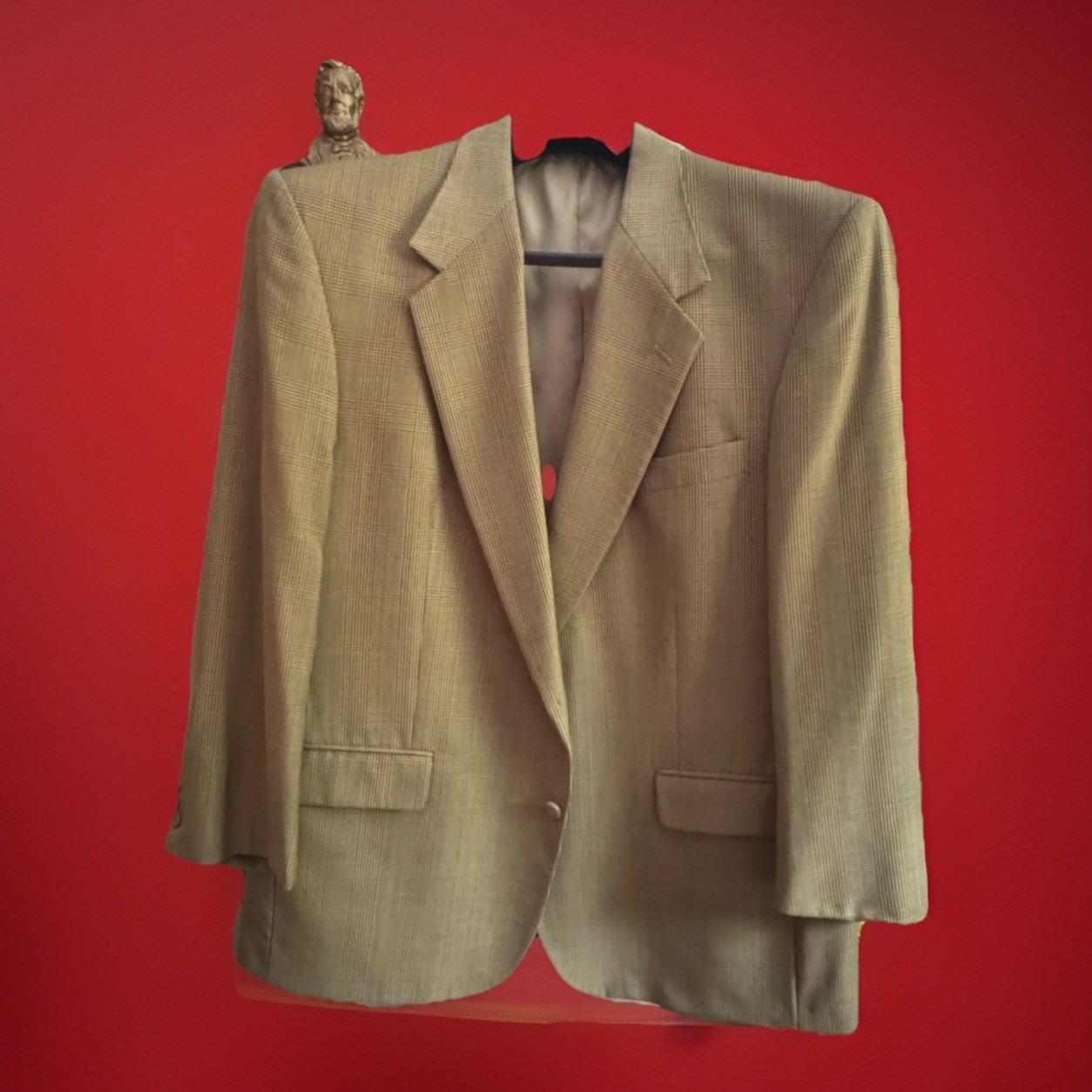 Bill Blass Men’s 46R Beige Wool Tweed Check Sport Coat Blazer Fully Lined
