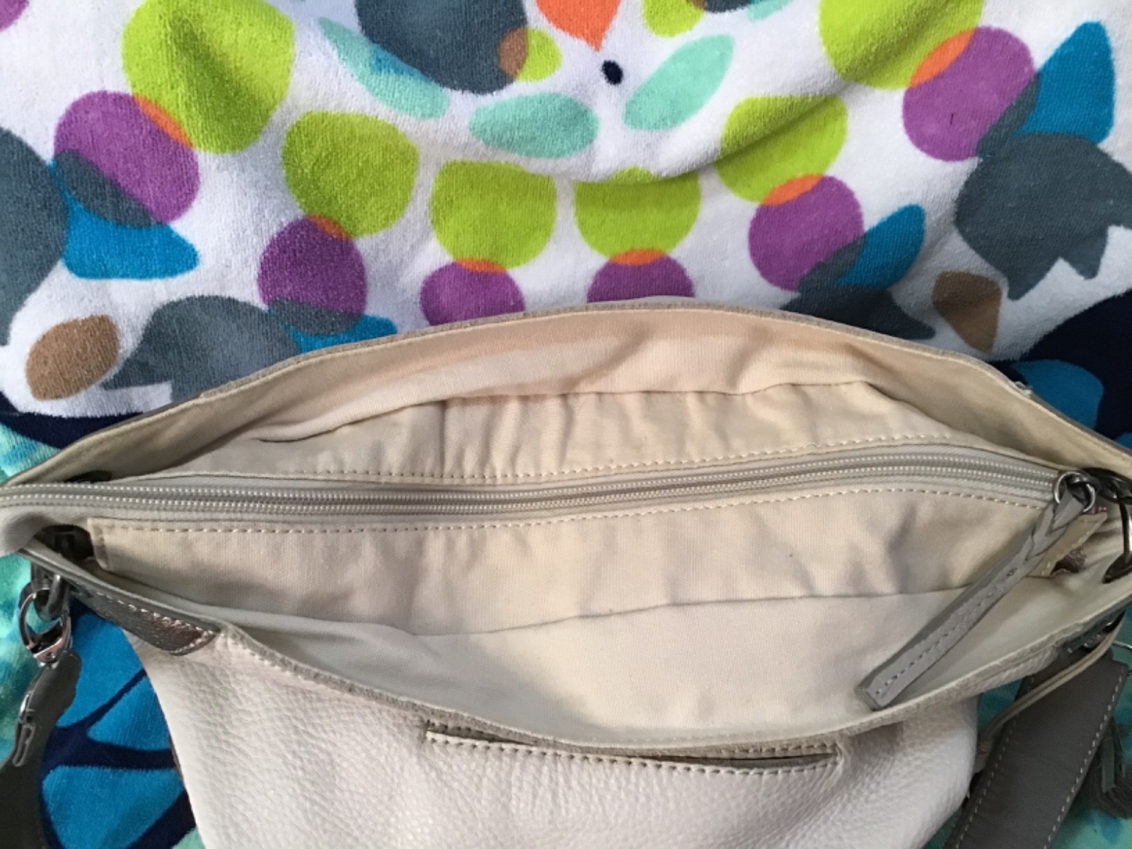 The Sak Gray, Bone & Metallic Leather Shoulder Bag or Crossbody – 14W x 11H x 4D