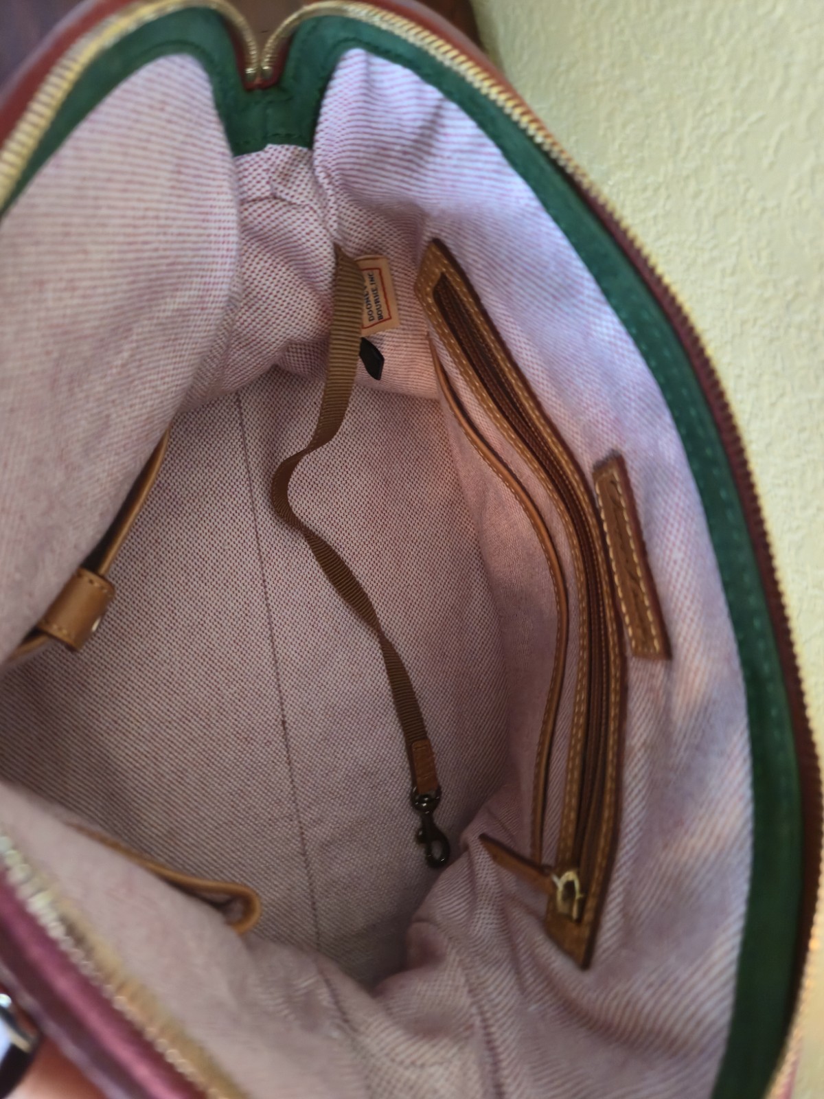 Dooney & Bourke Red Satchel Top Handle Zip Tassel Gold Hardware Bottom Studs