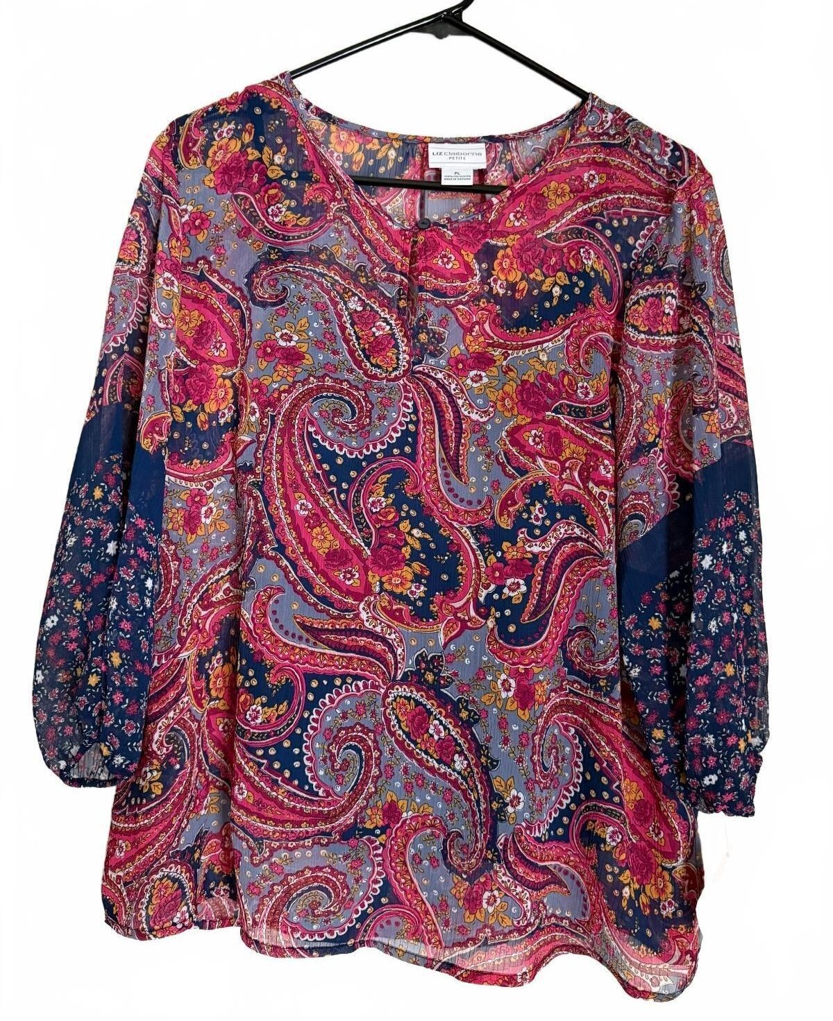 Liz Claiborne NEW Blouse with Cami Size PL Petite Large Navy Pink Work City Chic