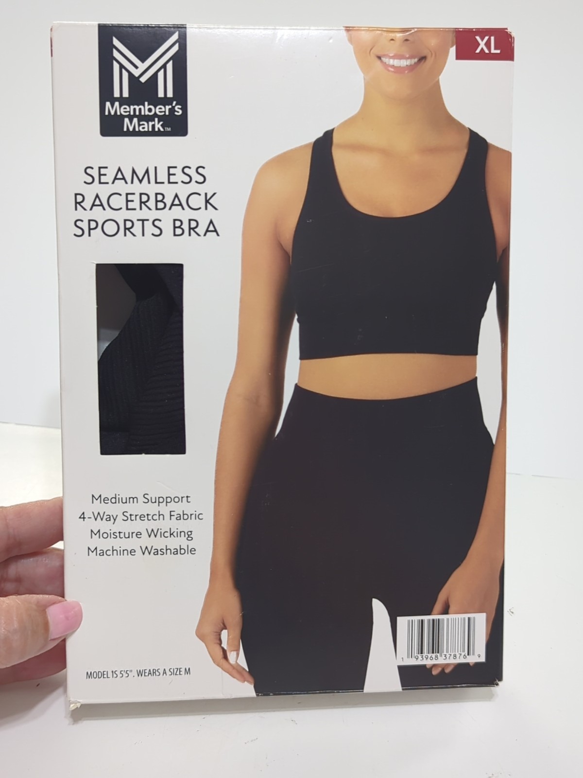 Member’s Mark Women’s Seamless Racerback Medium Support Sports Bra Black Sz XL