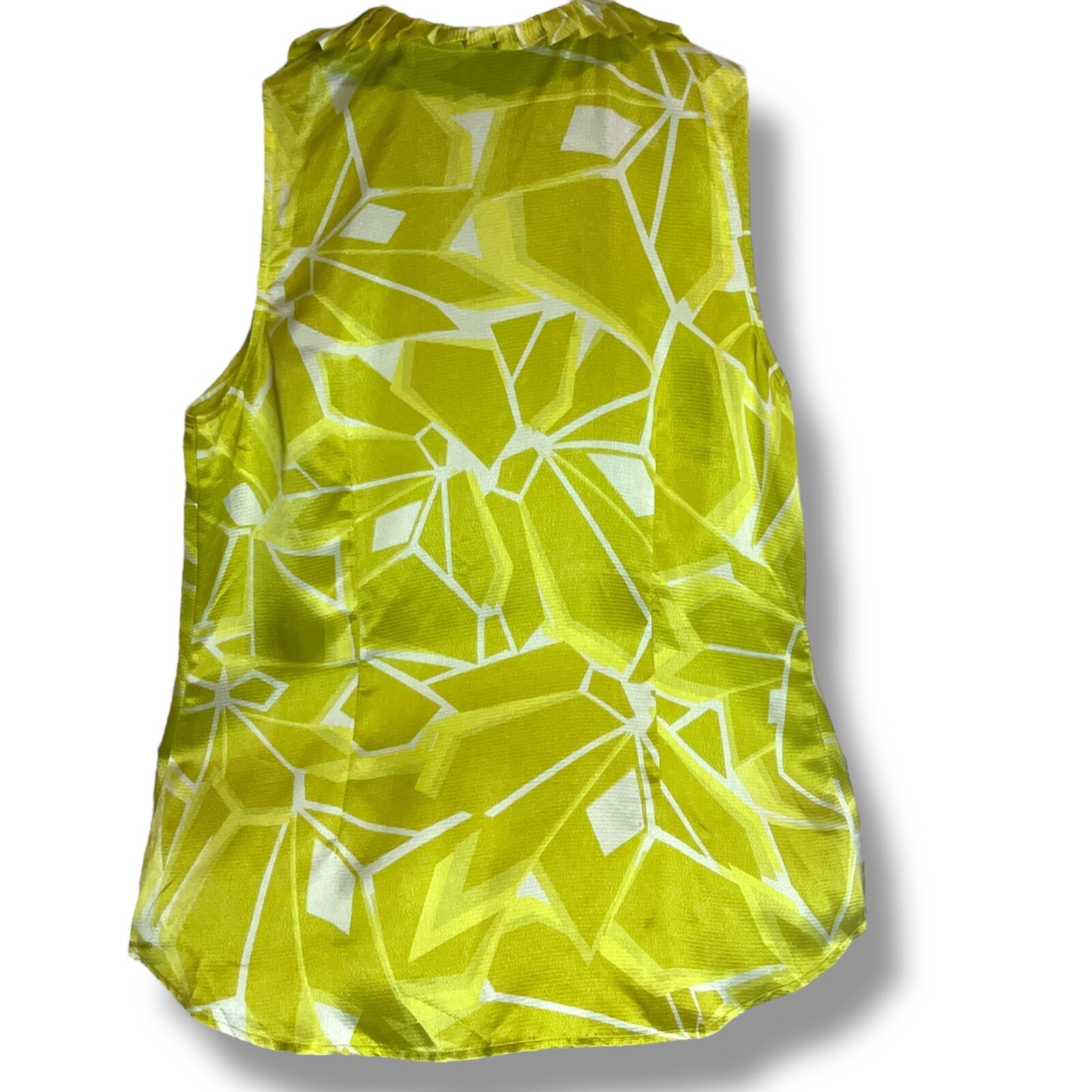 New York & Co Ruffle Front Sleeveless Blouse Geometric Corporate Regency Sz 14