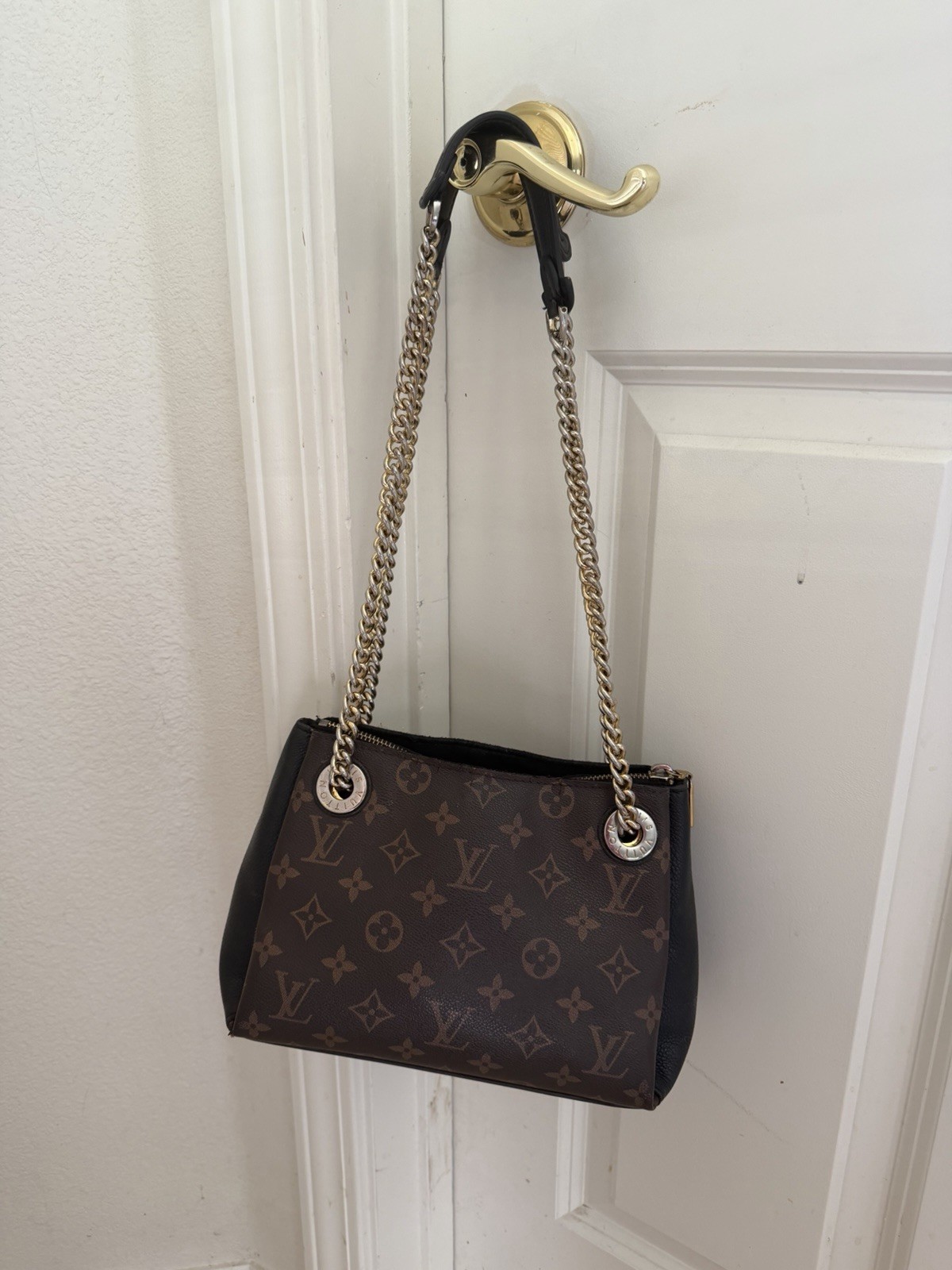 Louis Vuitton Monogram Brown and Black Surene BB Zip Chain Strap Gold Hardware