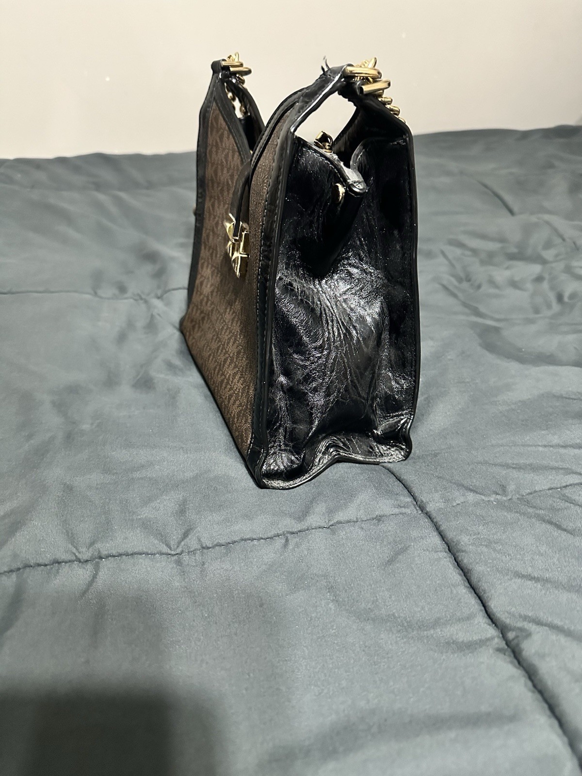 Michael Kors Whitney chain polished Leather shoulder bag Brown gold tote