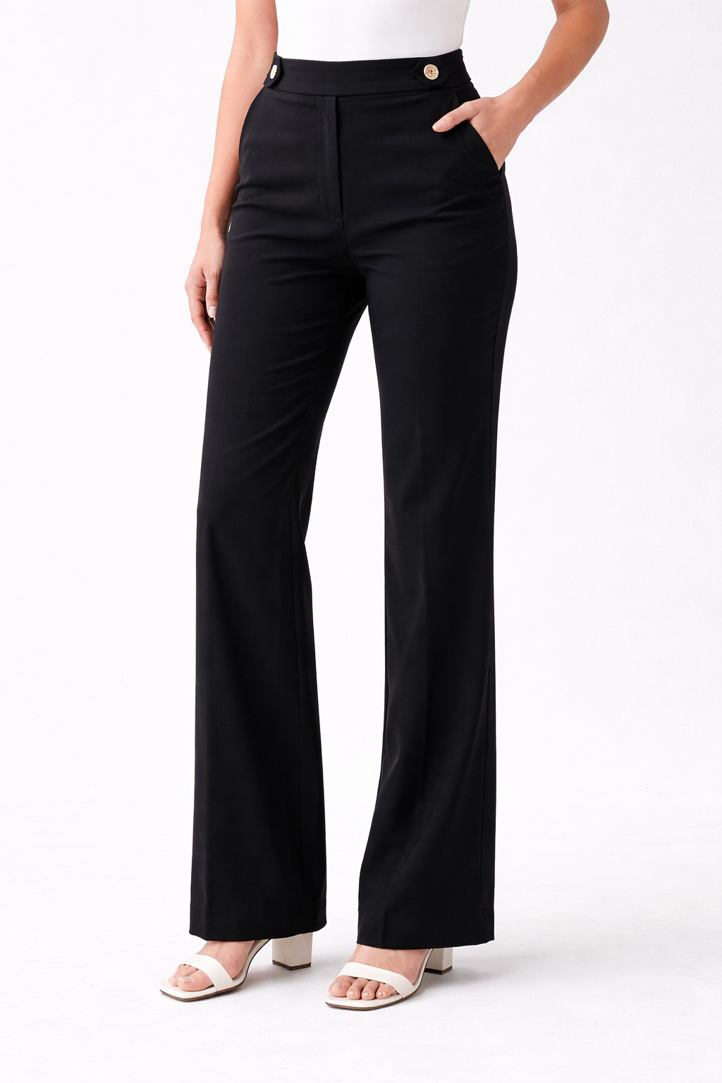 Counterparts Womens pul on stretch boot cut front pockets Pants w gold buttons