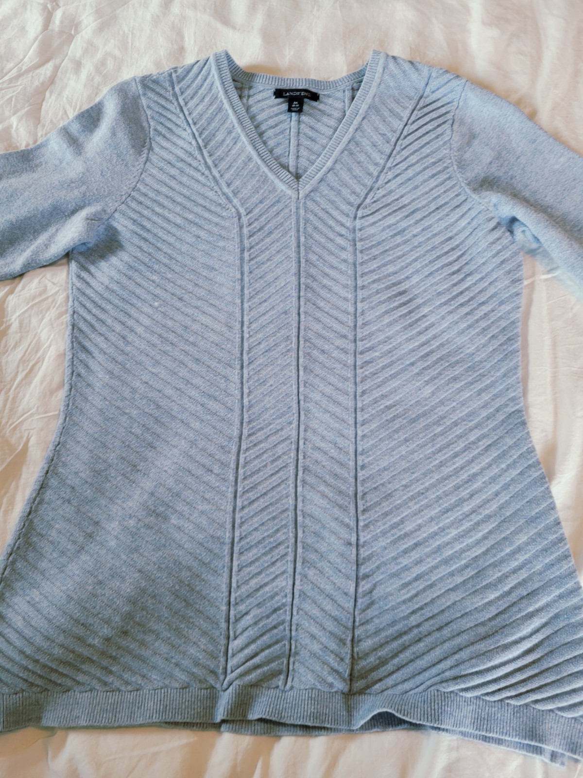 Lands’ End Marbled Baby Blue 100% Baumwolle Womens Size M V-Neck Sweater