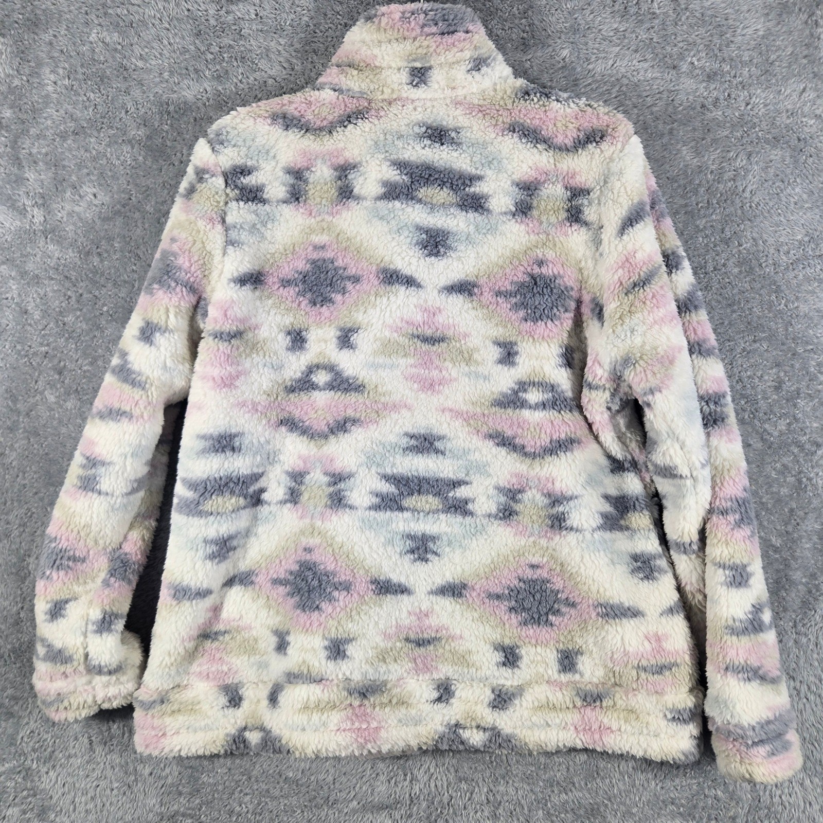 Free Country Womens Large Fleece Jacket Full Zip Sherpa Southwestern Pink Grey