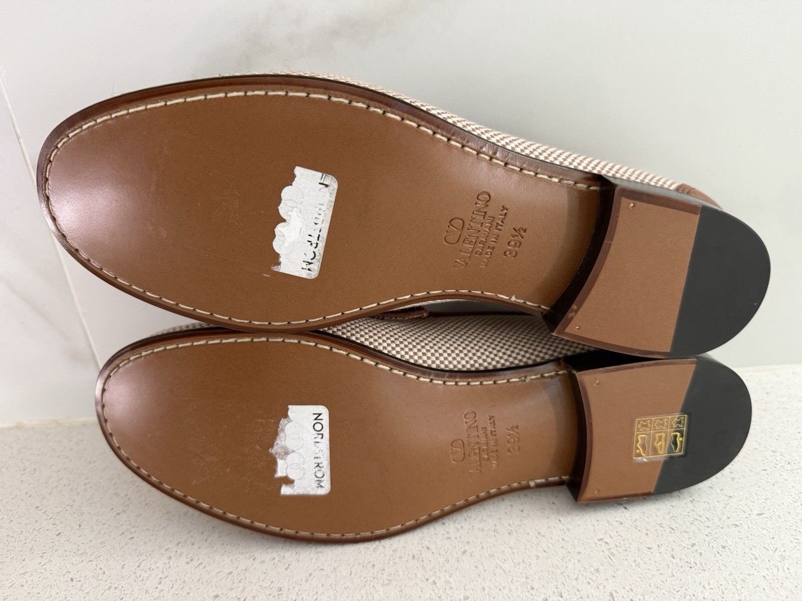 VALENTINO GARAVANI Vlogo Leather-Trimmed Loafers Beige EU 39.5 US 9.5