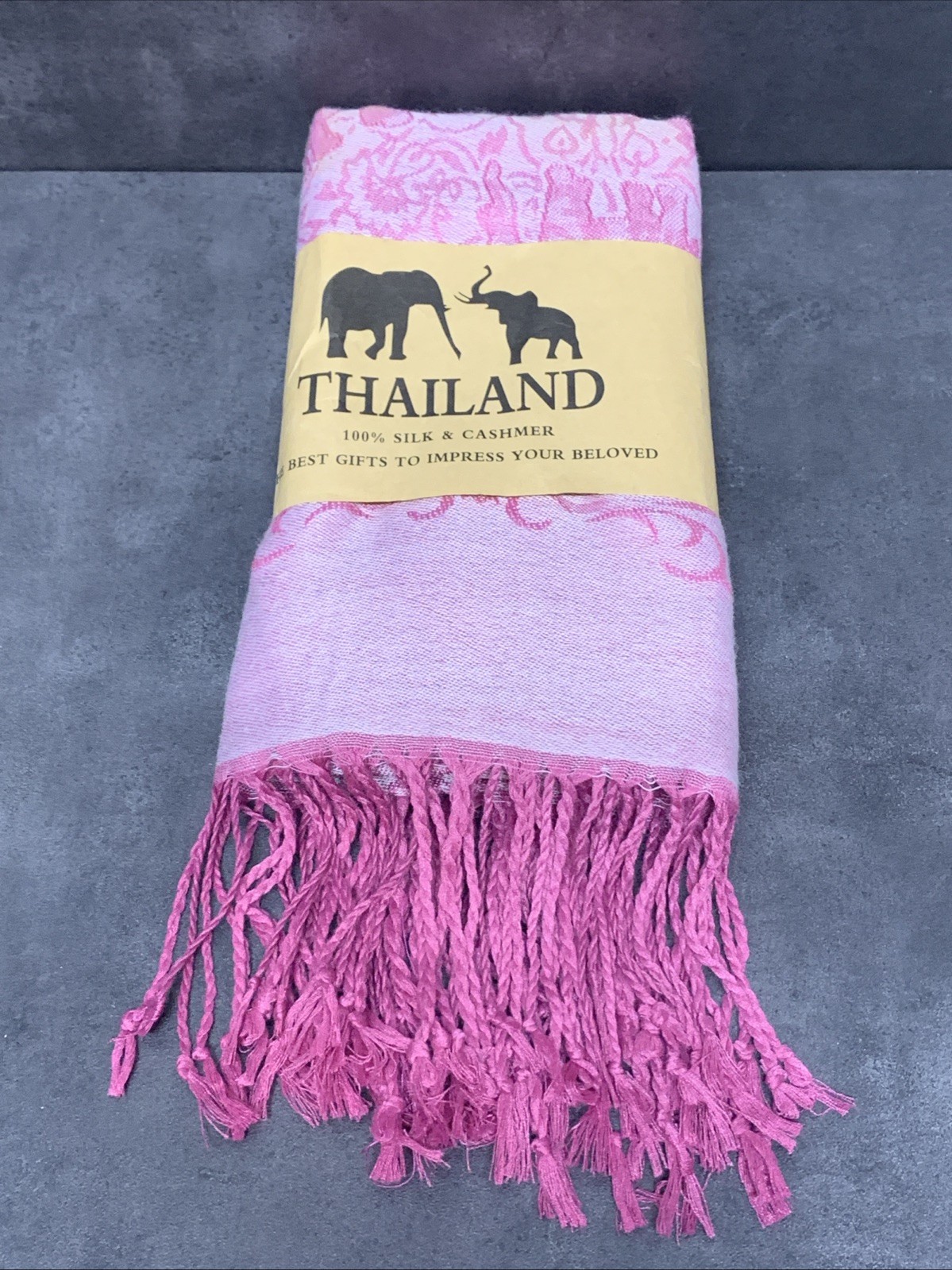 100% Silk and Cashmere Thailand Pashmina Scarf Color Light Pink & Dark Pink READ