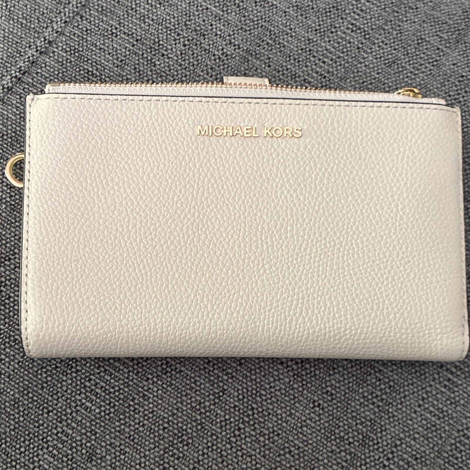 Michael Kors Beige Women’s Folding Wallet, Zip Coin Pocket, ID Window, Cards