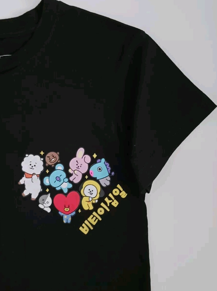 GOOD CONDITION BT21 Black Tata Rj JIN JUNKOOK V RM JIMIN SUGA Shirt Sz.X-Small