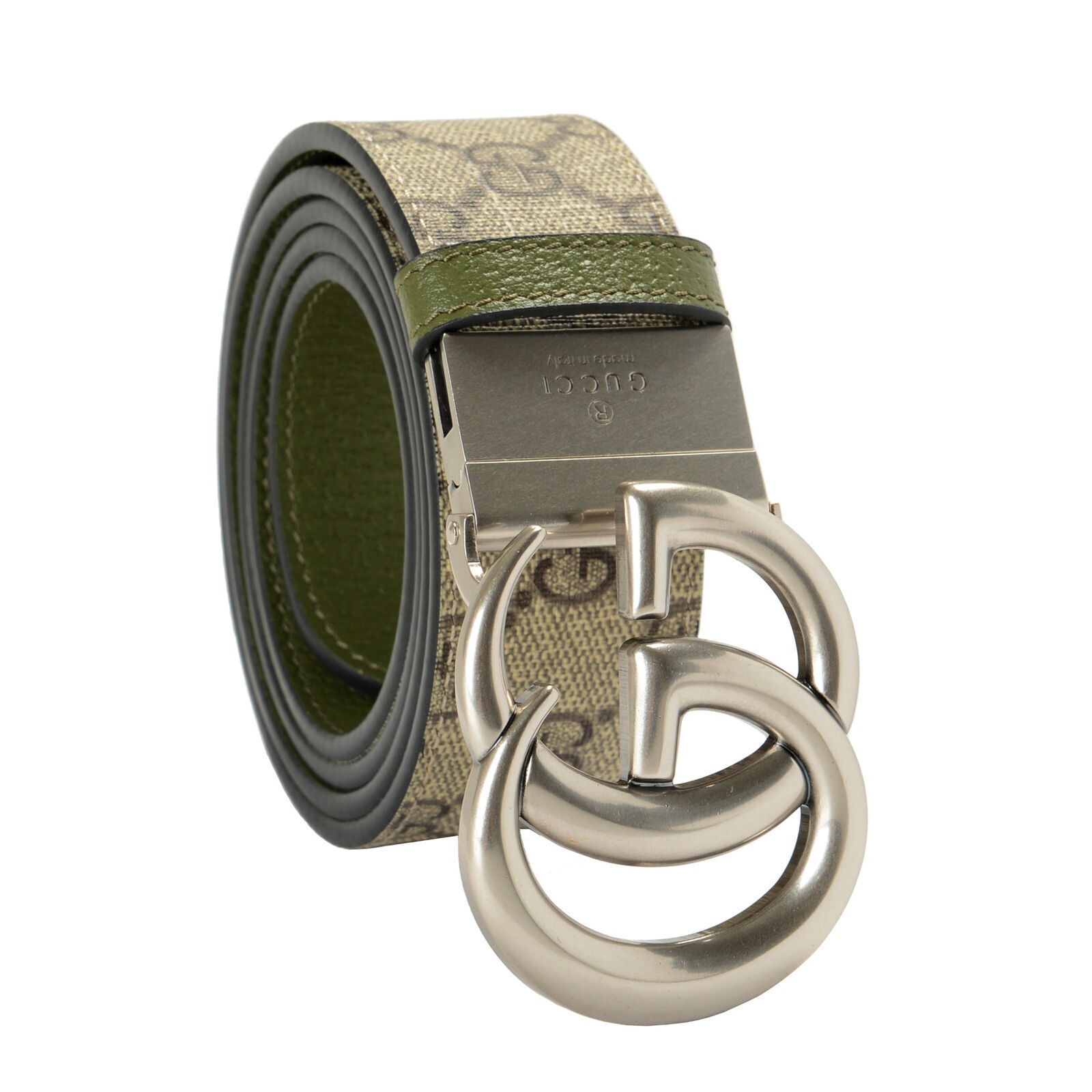Gucci Guccissima Leather Double Silver G Buckle Reversible Belt US 32 IT 80