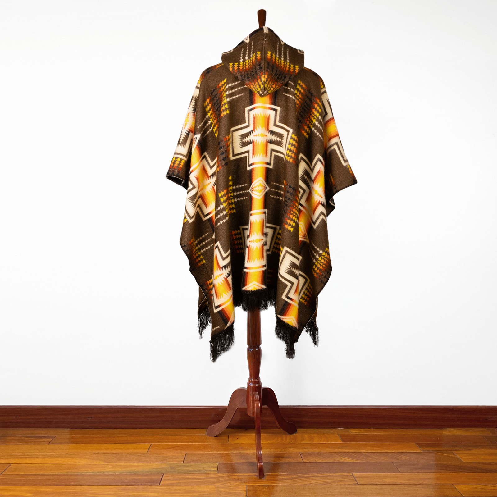 ALPACA WOOL HOODED PONCHO AZTEC SOUTHWEST BOHO UNISEX ONE SIZE S-XXL