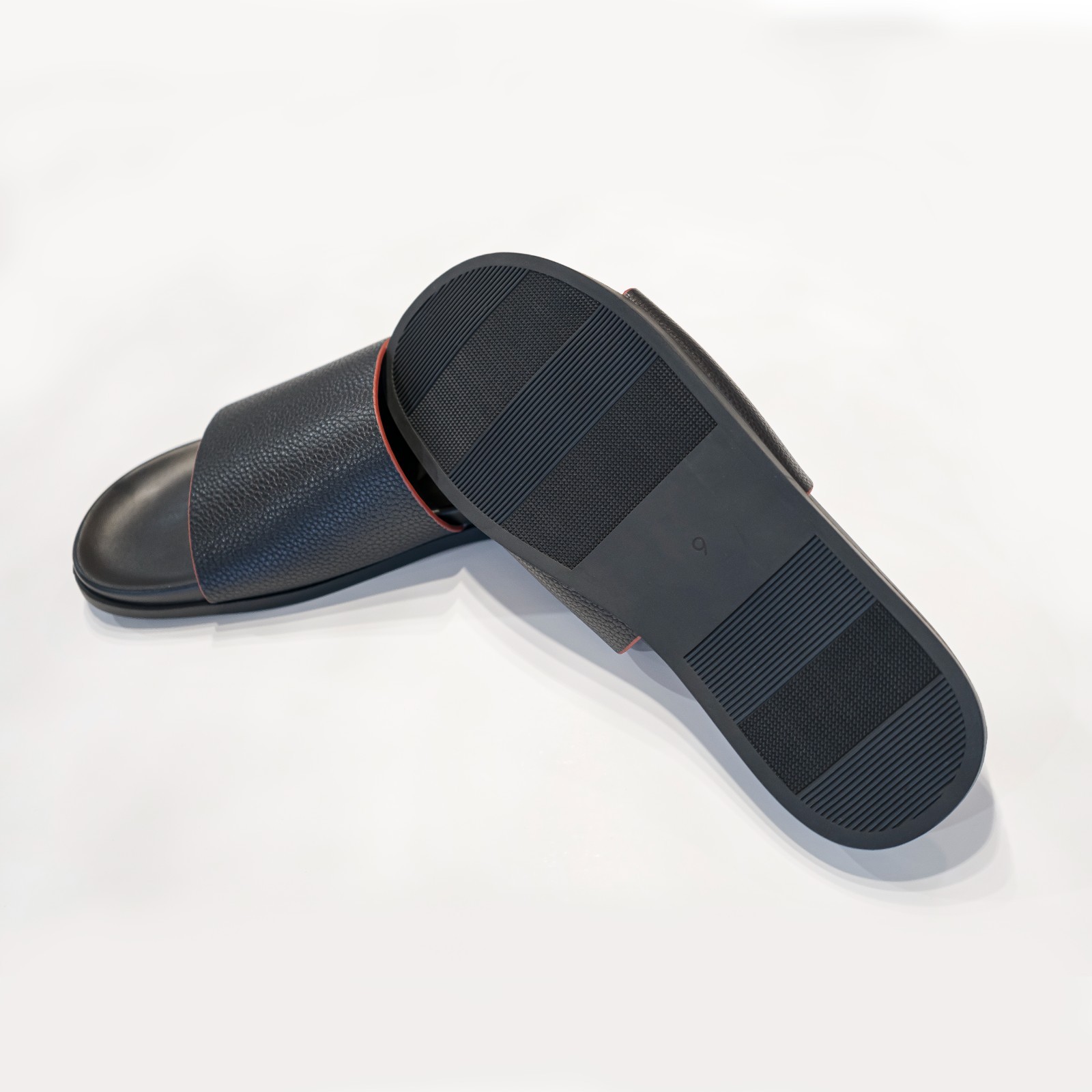 Unisex Genuine Leather Slide Sandal Non Slip Rubber Sole, Microfiber Lining