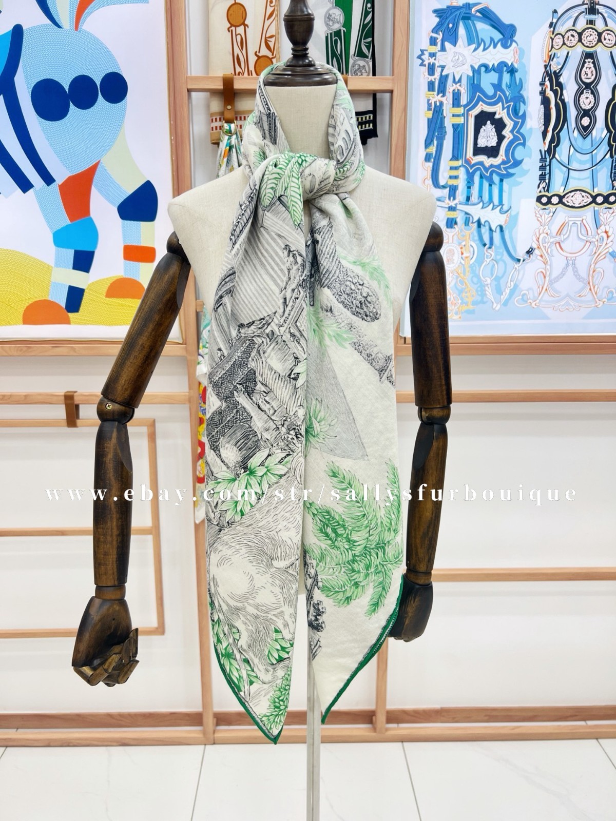 Sallys 70% Cashmere & 30% Silk Wrap Scarf Sanctuary Print 2 Face Shawl 53″ Green
