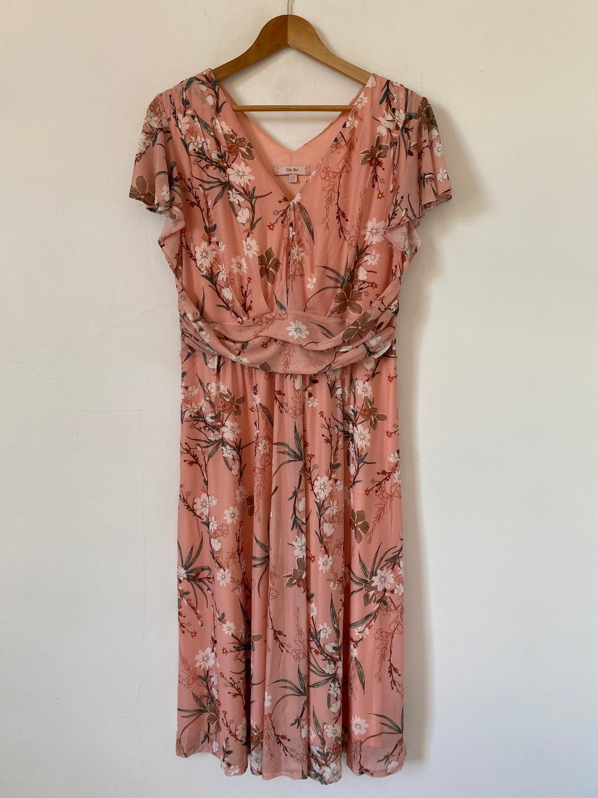 Jolie Moi Dress Size 14 Pink Midi Floral Jersey Wedding Guest Occasion V Neck