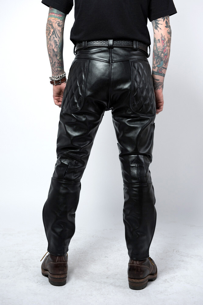 Men’s Real Leather Bikers Pants With Quilted Panels Bikers Leather BLUF Pants