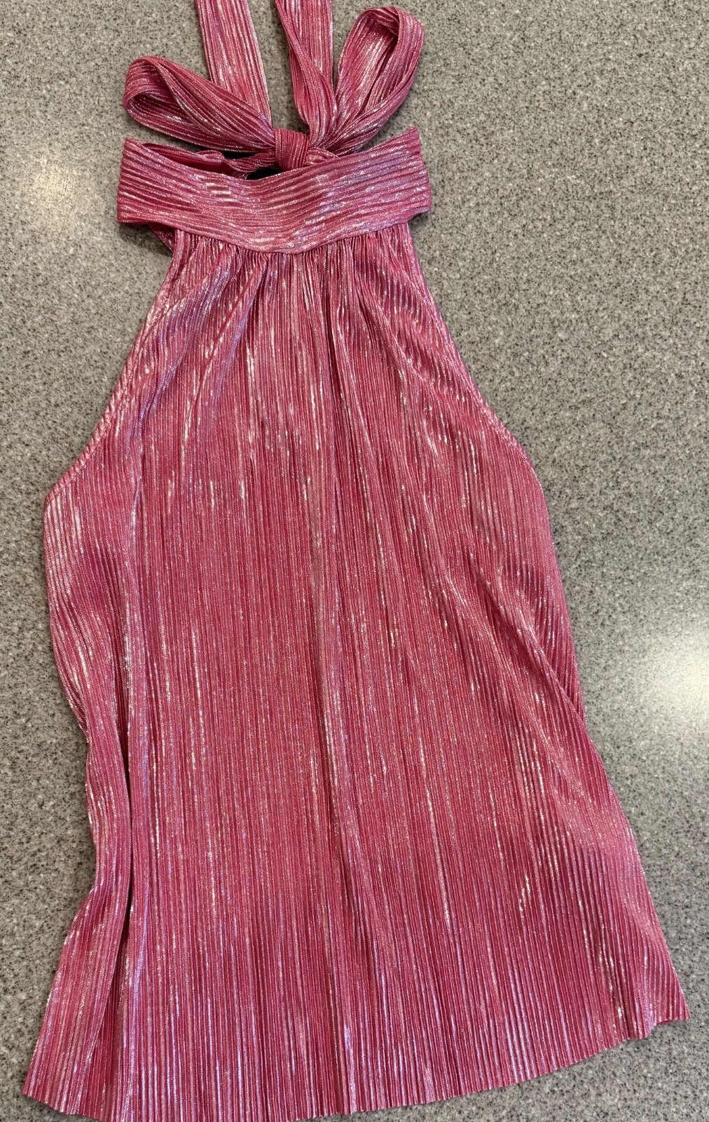 CECE Pink Metallic Pleated Halter Shimmer Party Date Nite Top with Back Bow Sz L