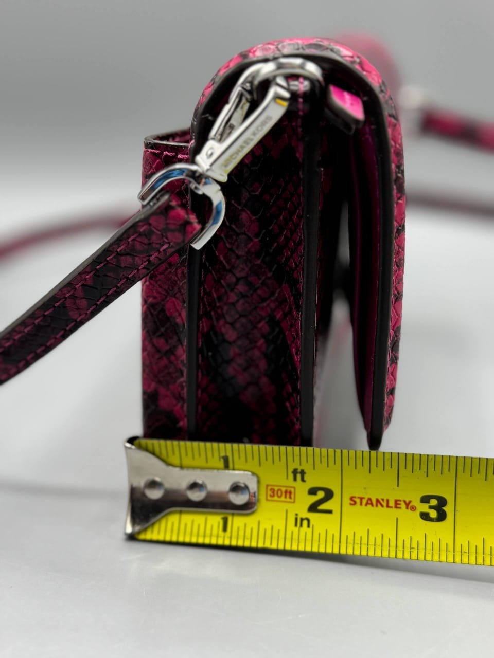 Michael Kors Jet Set Small Snake Print Crossbody Bag Pink Black Leather