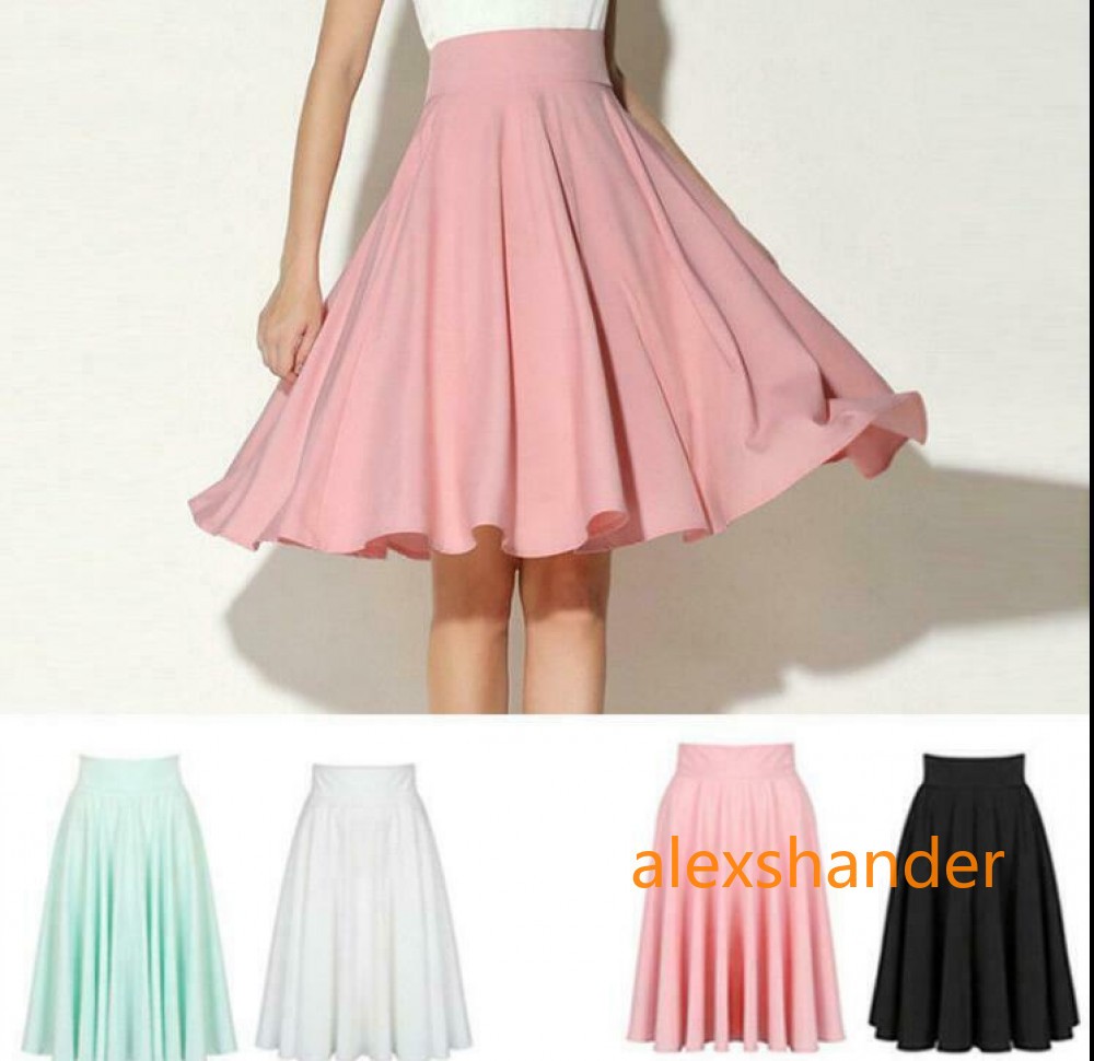 New Women Midi Flared Knee Length Skater Skirt Ladies Stretch Office Work Skirt