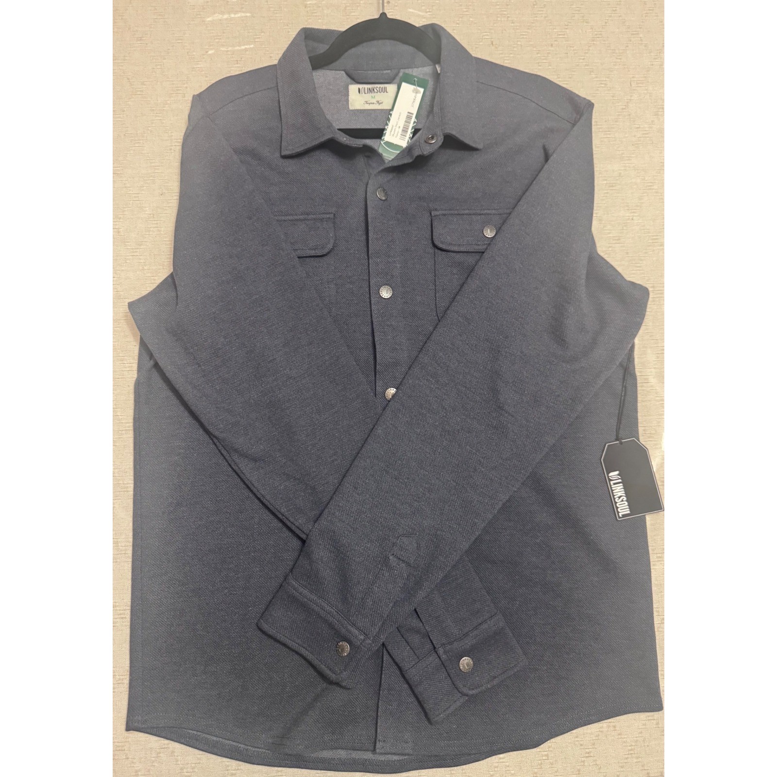 Linksoul Mens Navy Shirt Jacket NWT Fall Layer Quiet Luxury Medium