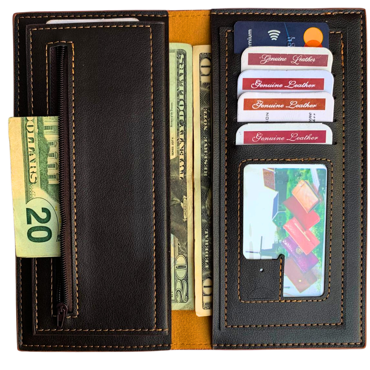 Men’s Long Checkbook Wallet – Genuine Leather RFID Card Holder, Full Bill Wallet