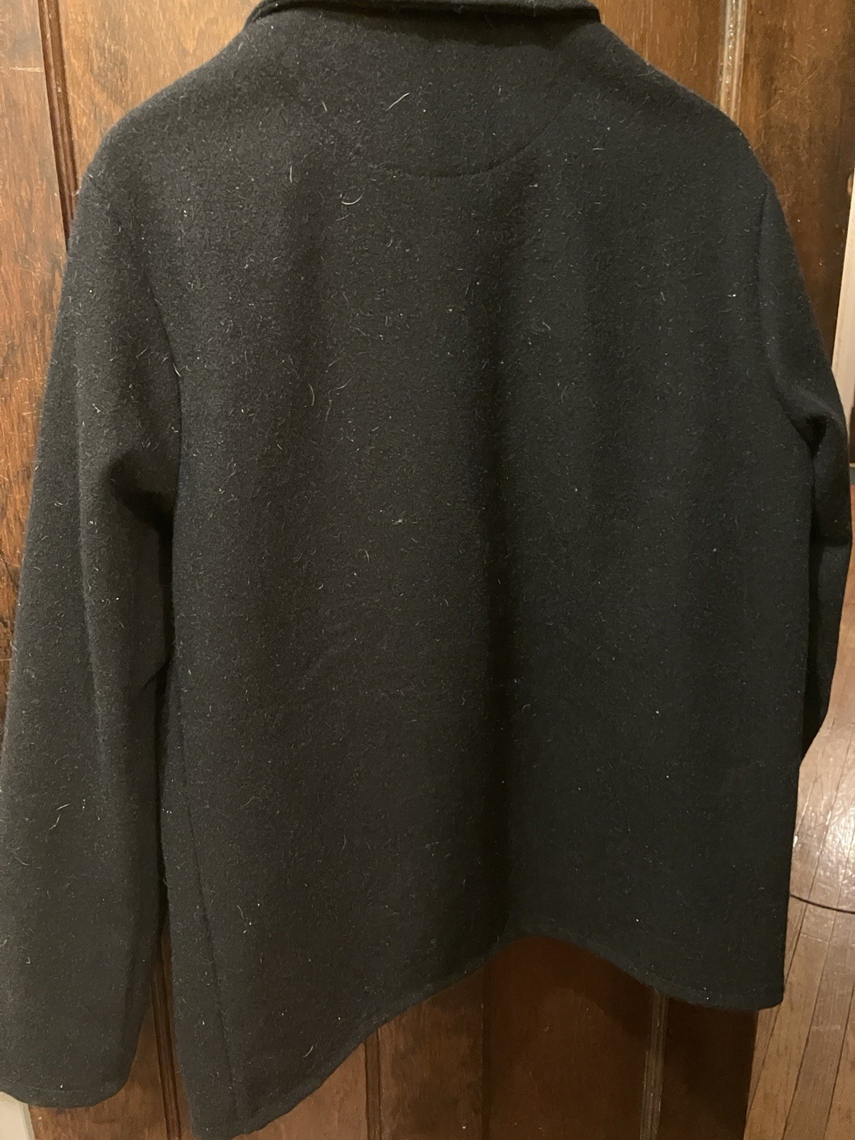 Le Laboureur Black Wool Mid-Length Button Jacket Coat Collared Pockets Sz 2