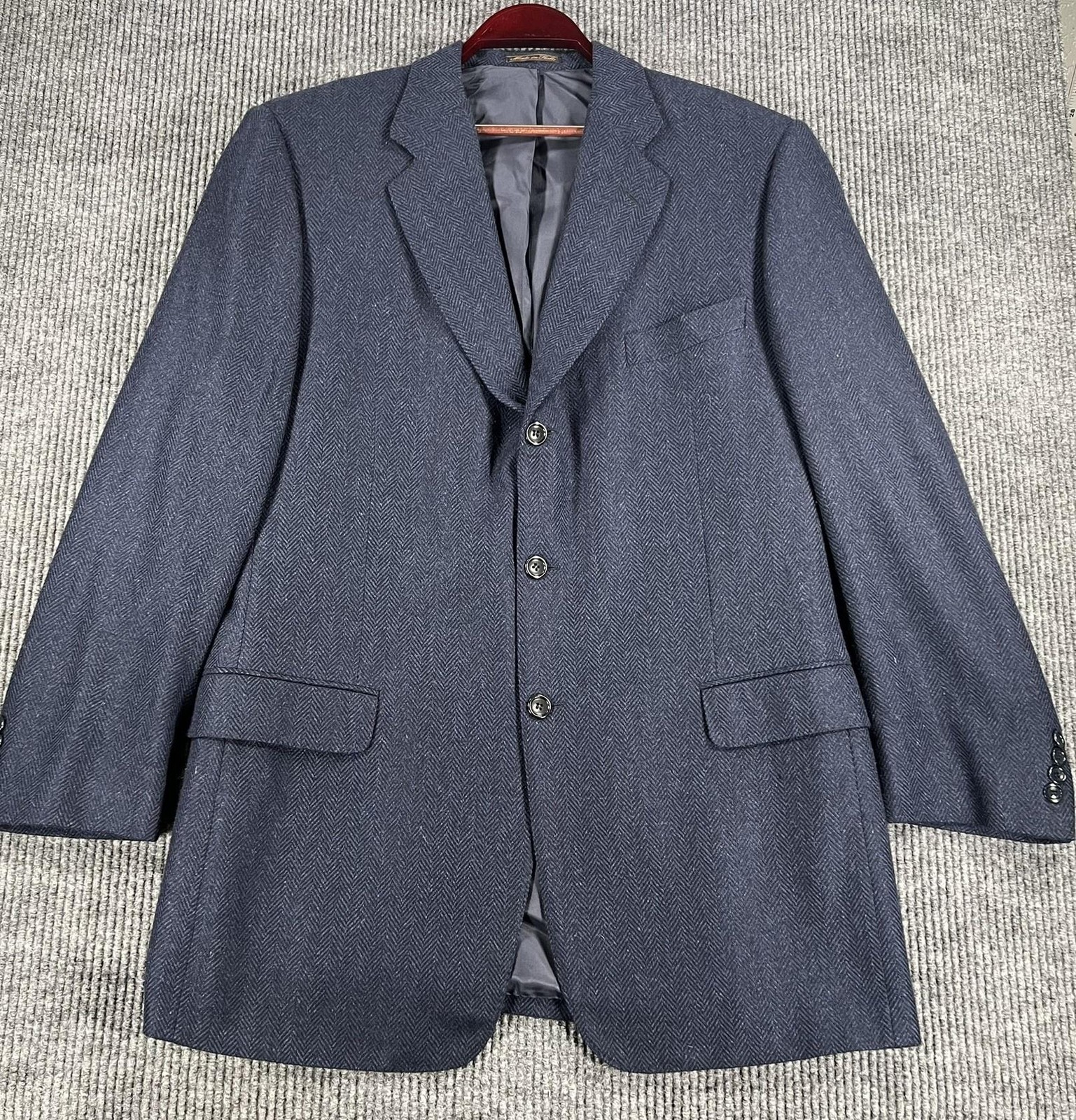 Dei Giovani Sport Coat Mens EU 58 Blue Herringbone Tweed 100% Cashmere Italy