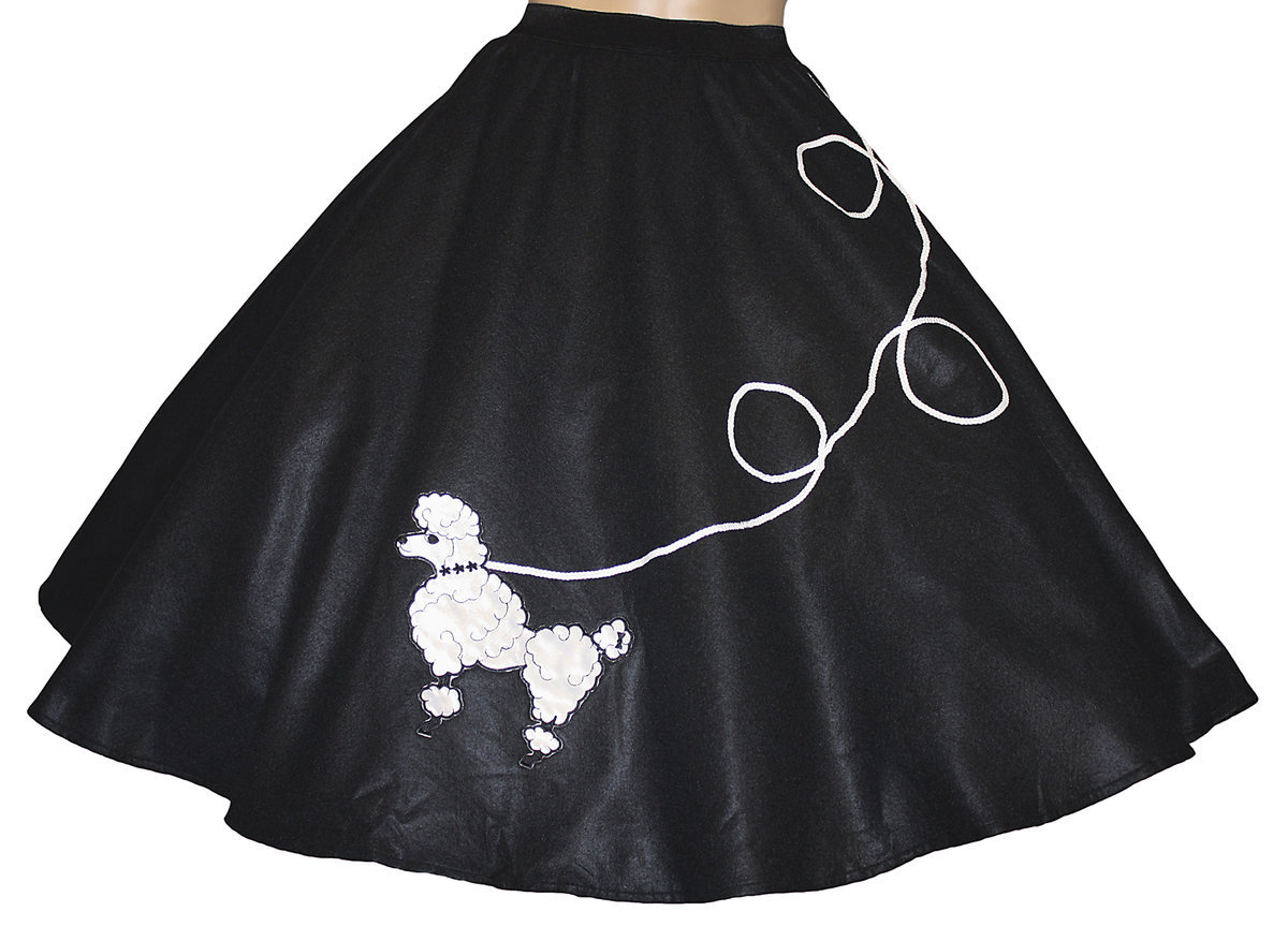 4-Pcs BLACK 50s Poodle Skirt Outfit Size Large – Waist 35″-45″ – Length 25″