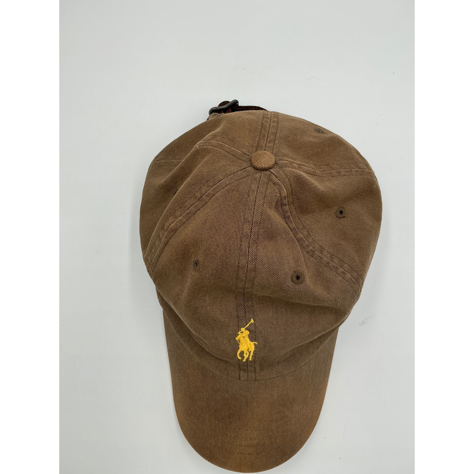 Polo Ralph Lauren Brown Yellow Pony Baseball Cap Leather Strap Dad Hat OSFA