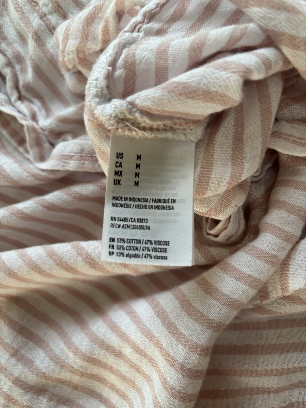 American Eagle Outfitters Pink/White Striped Button-Up Collared Cap Sleeve M
