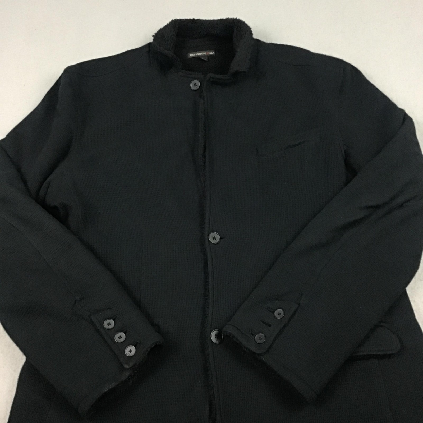 John Varvatos Jacket Men Large Black Military Lined Faux Fur Button Up Coat L