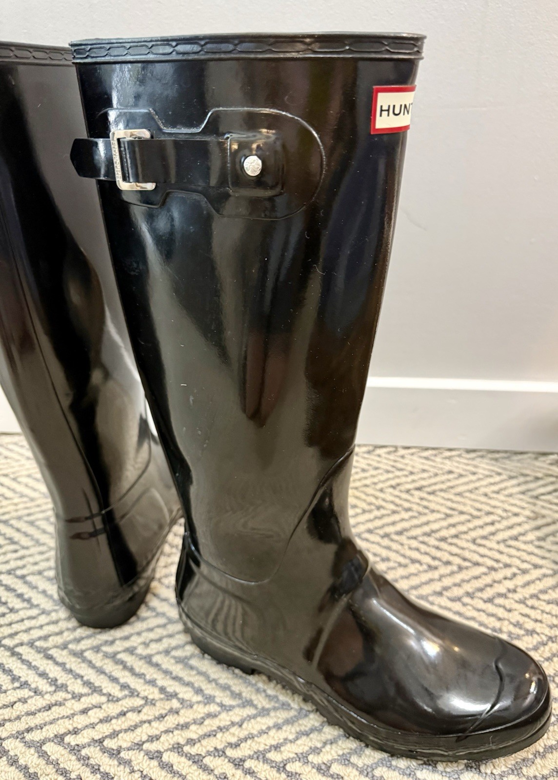 Hunter Womens 11 Boots Original Tall Back Rubber Wellies Shoes – Gloss Black New