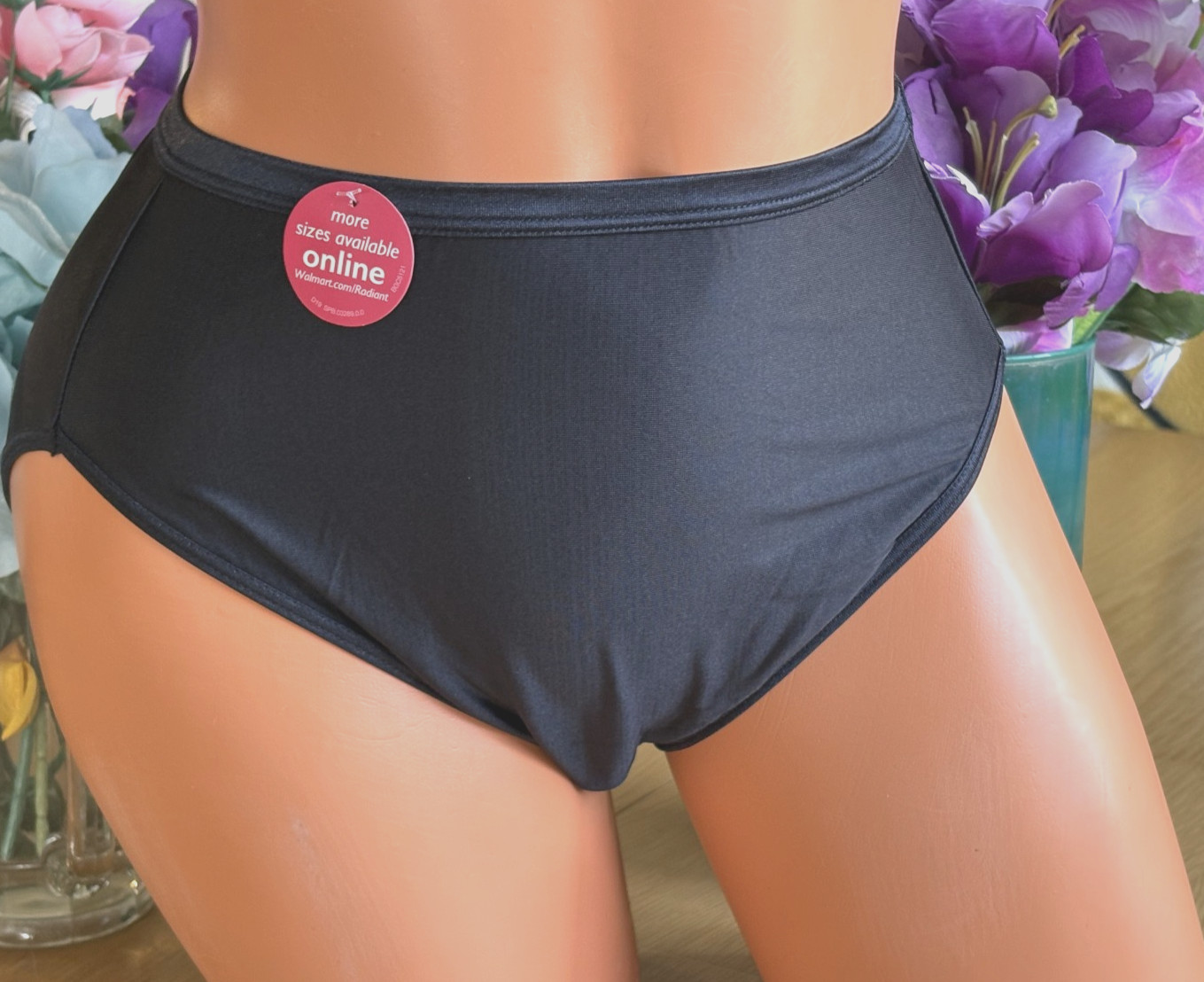 Vanity Fair Large BLACK Silky RADIANT COLLECTION Hi Cut Panties #13112 NWT
