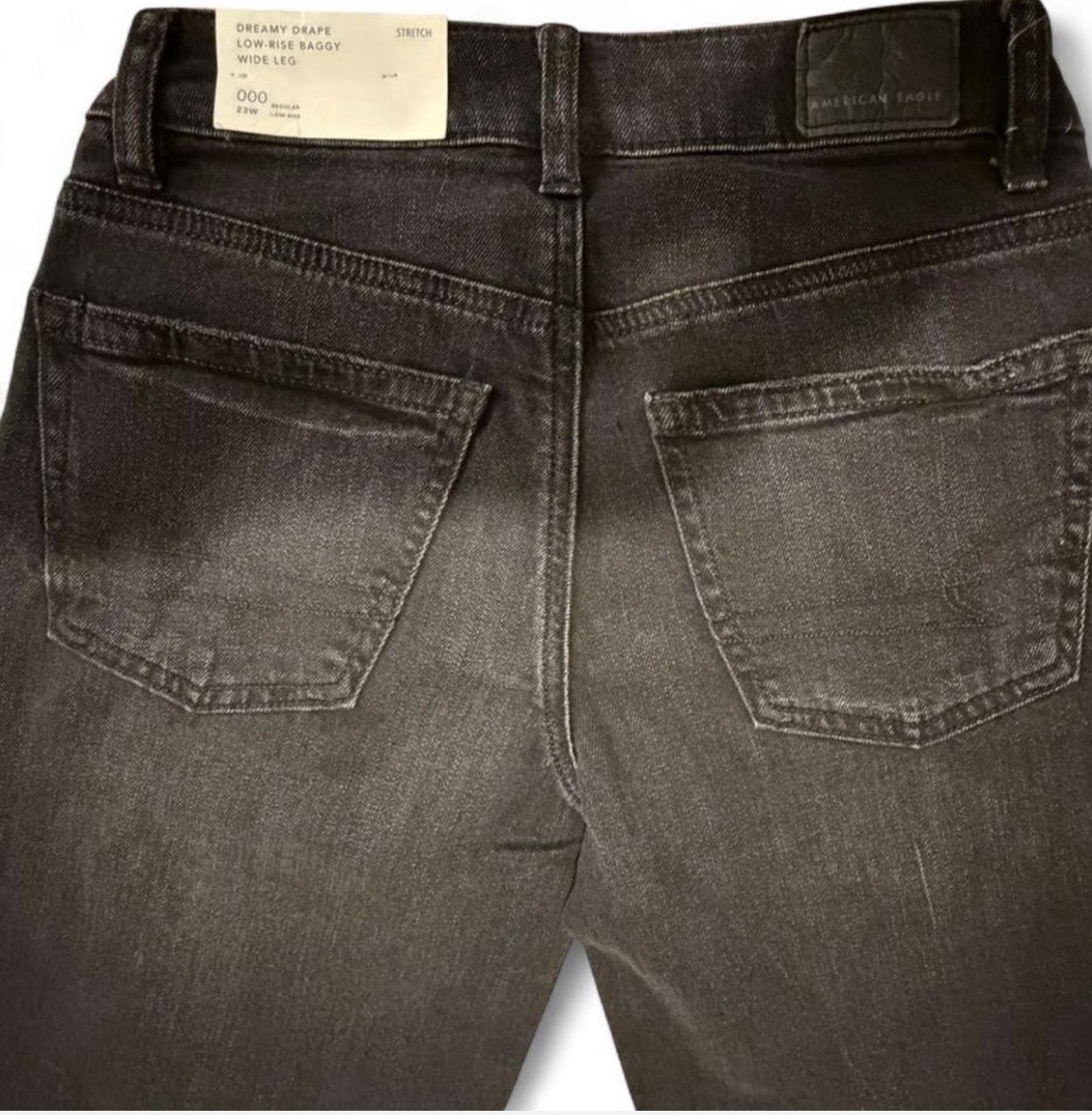American Eagle Wide-Leg Baggy Low-Rise Stretch Denim Jeans Faded Black Women