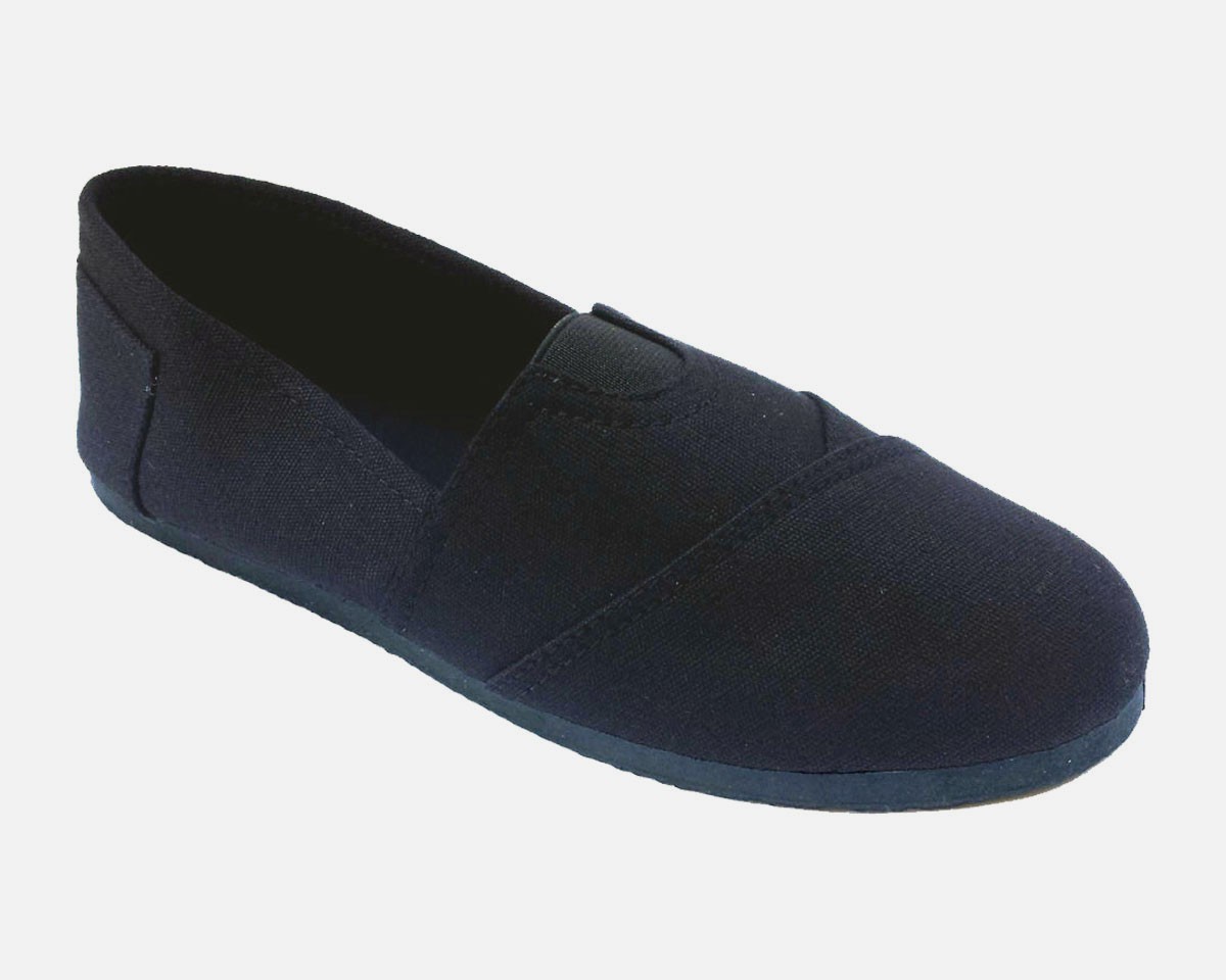 WOMENS CANVAS SLIP-ON FLATS BLACK WITH BLACK SOLE,ESPADRILLES,CHECK DESCRIPTION