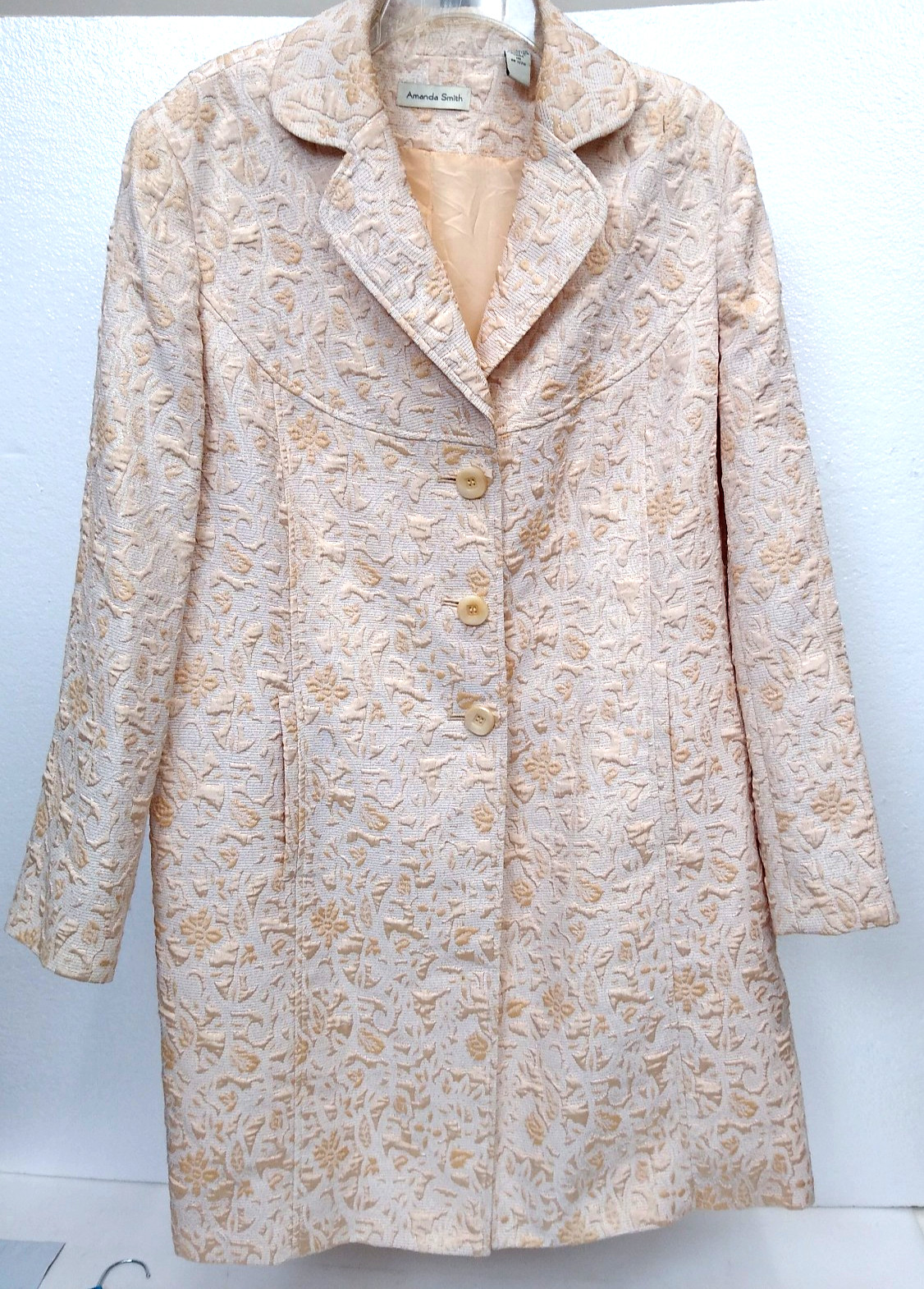AMANDA SMITH SZ 16 COAT POLYESTER/RAYON 3 Button Beige notched collar