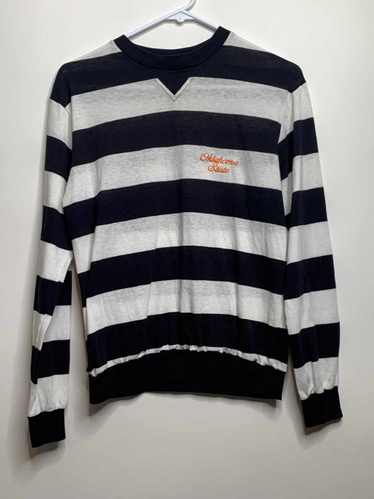 College BLVD Women Size M Black White Stripe Long Sleeve Shirt Made in USA OSU