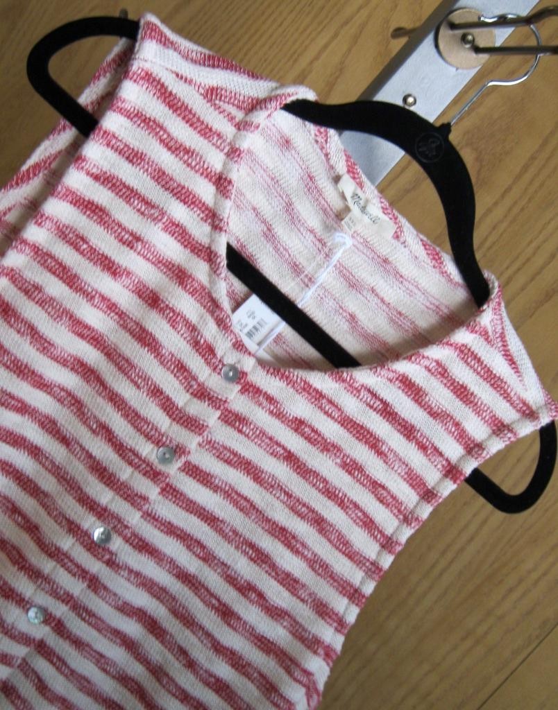 NEW MADEWELL WOMENS RED/CREAM STRIPE Sleeveless Sweater VEST TOP SHIRT SZ XXL