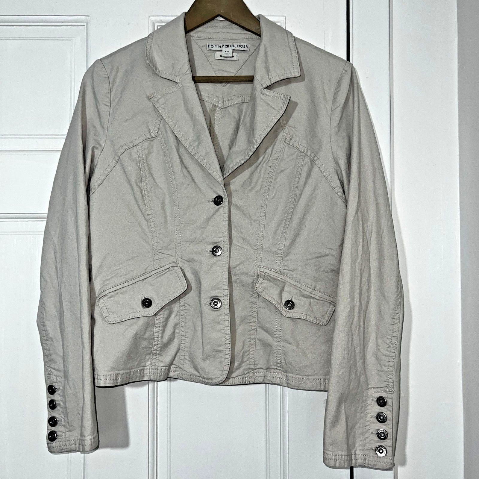 Tommy Hilfiger Stretch Tan Jacket/Blazer Womens Size L 98% Cotton 2% Spandex