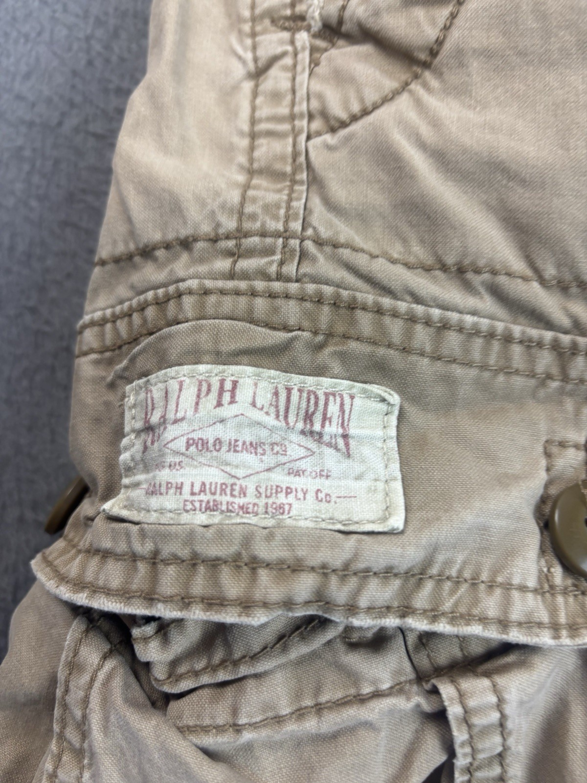 Polo Jean Co. Ralph Lauren Cargo Shorts Mens 36 Tan Grunge Distressed Y2K 90s