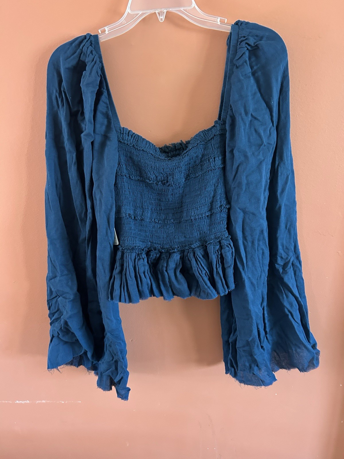Free People One Smocked Rory Bell Sleeve Top Sz Large NWT