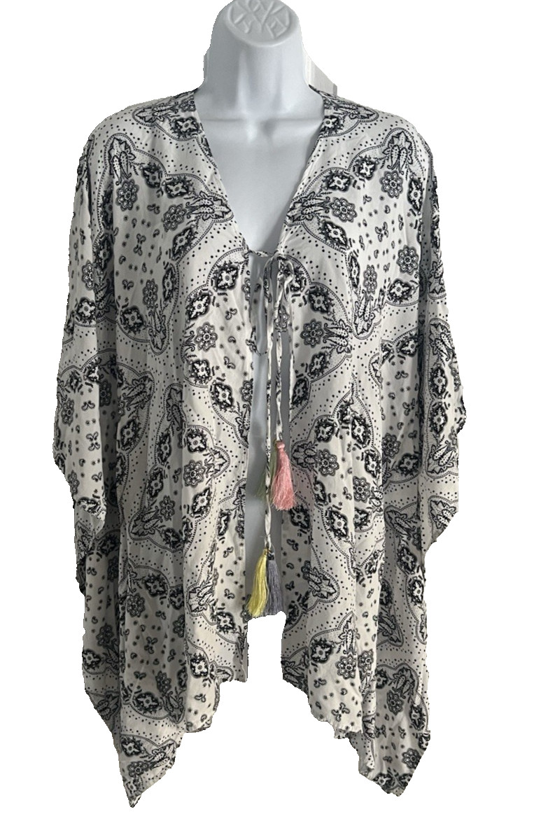 Surf Gypsy Paisley Print Kimono Tassel V Neck Tunic Cover Up Size M Boho Beach
