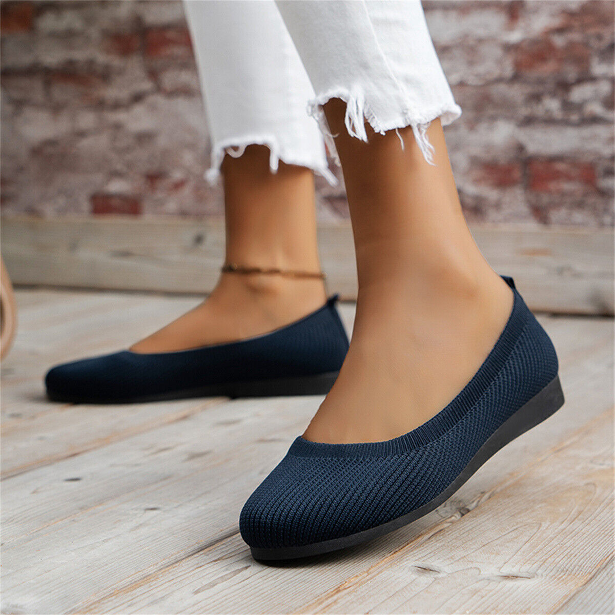 Women’s Ballet Flat Dressy Casual Knit Shoes Slip On Round Toe Women Mesh Flats