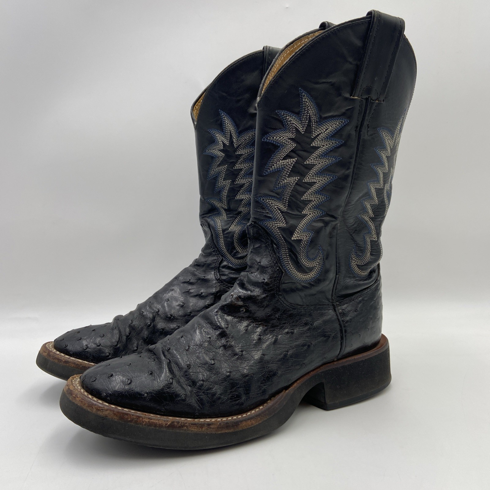 JUSTIN Black Ostrich Skin Mens Size 6D Round Toe Cowboy Boots #5003 USA Made