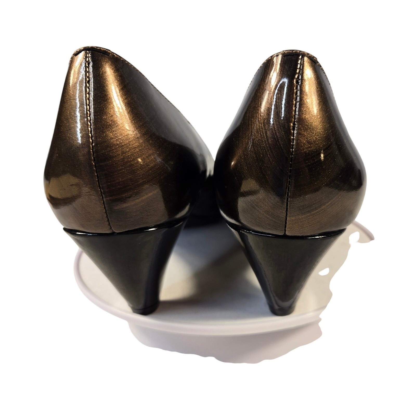 Franco Sarto Native Womens 8M Bronze Metallic Leather Peep Toe Buckle Heel Pumps