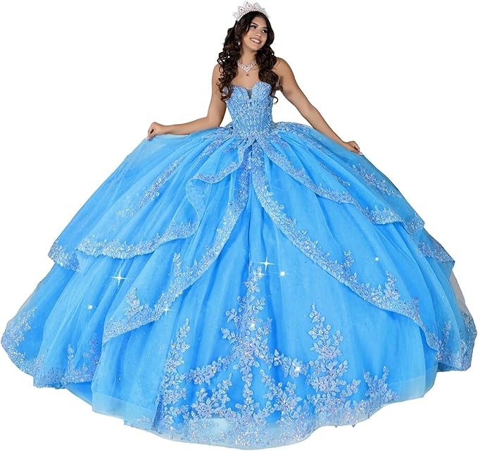 ‌Lace Appliques Quinceanera Dresses with Train Tulle Tassel Vestido De 15 Aos