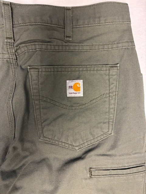 Carhartt FRB 159MOS CAT2 Loose Fit Olive Moss Green Canvas Work Pants Jean 33×34