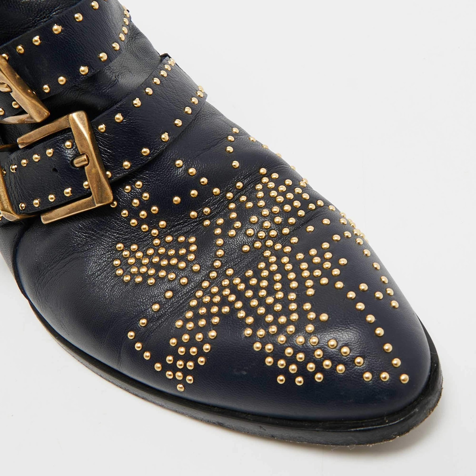 Chloe Susanna Studded Size 38 Navy Blue Leather Ankle Boots